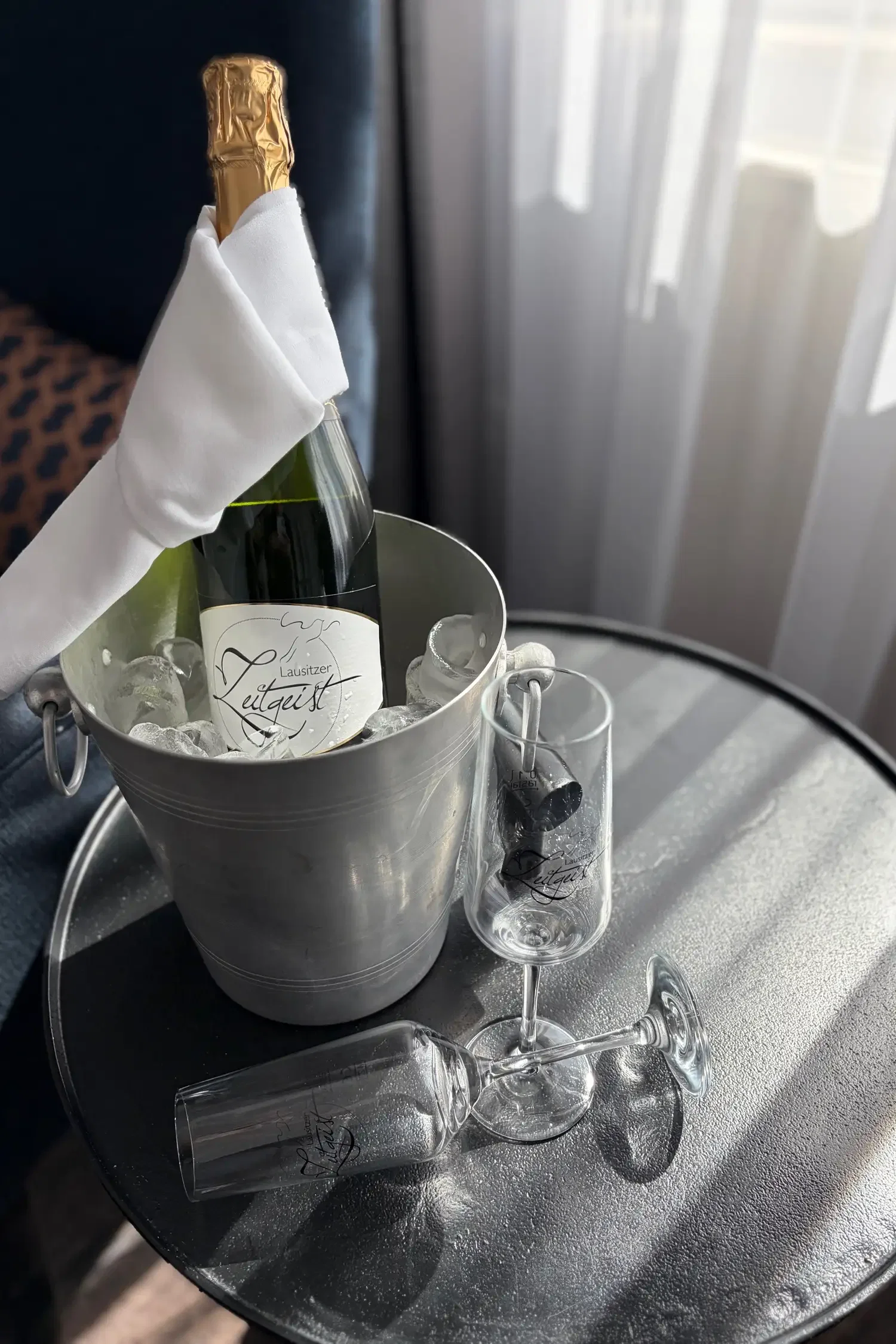 A bottle of sparkling wine