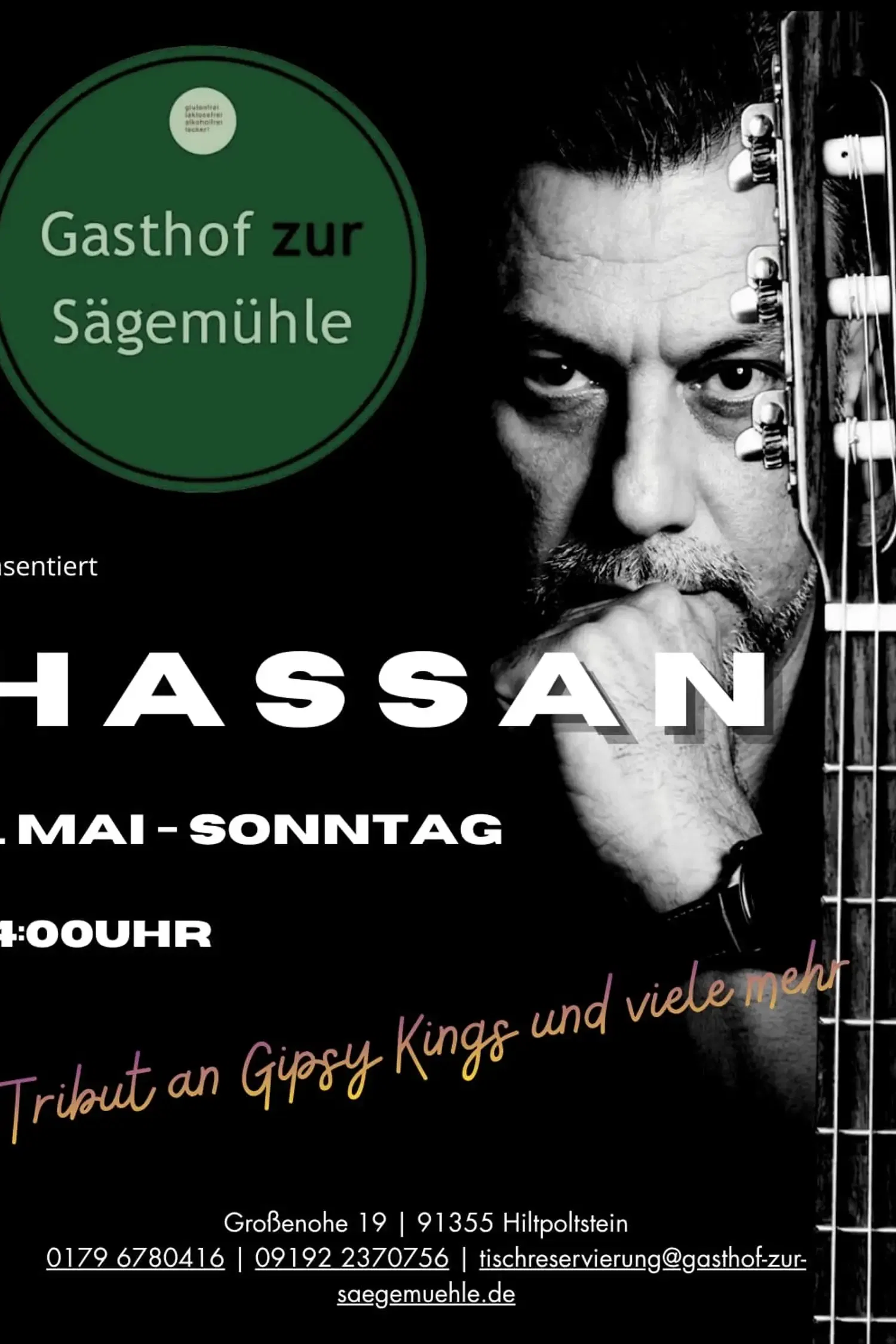Hassan live am 07.06.26 ab 14:00 Uhr. Je nach Wetterlage, drinnen oder draußen im Garten