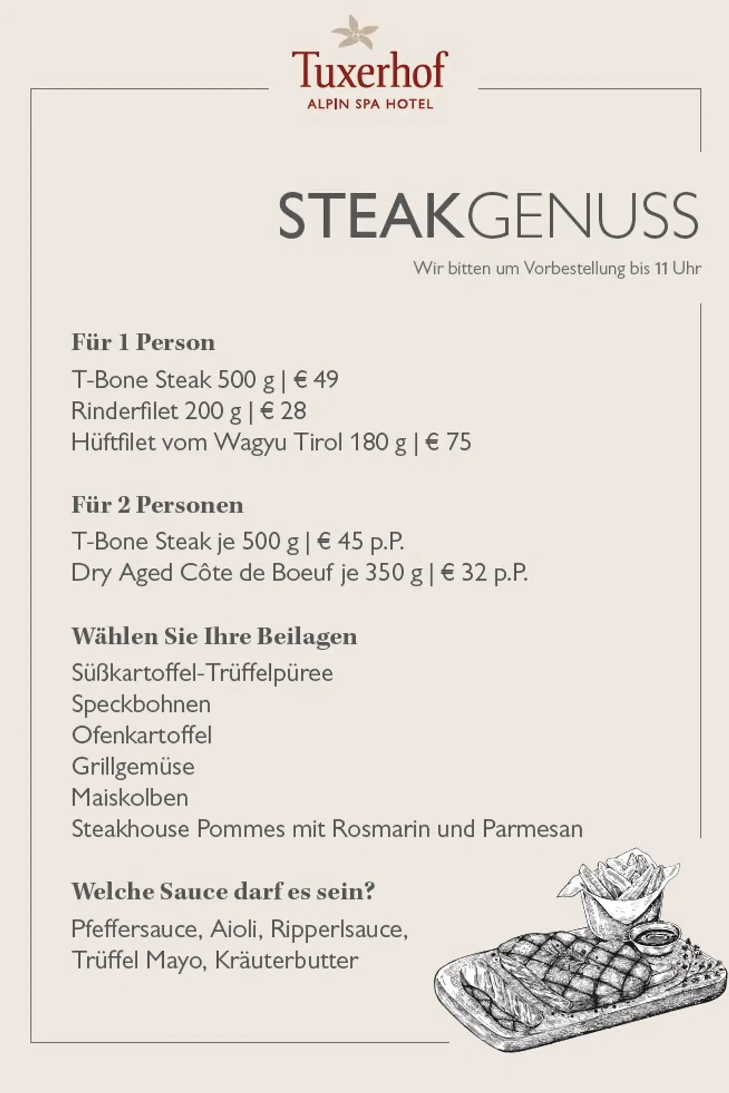 Evening Steak Menu